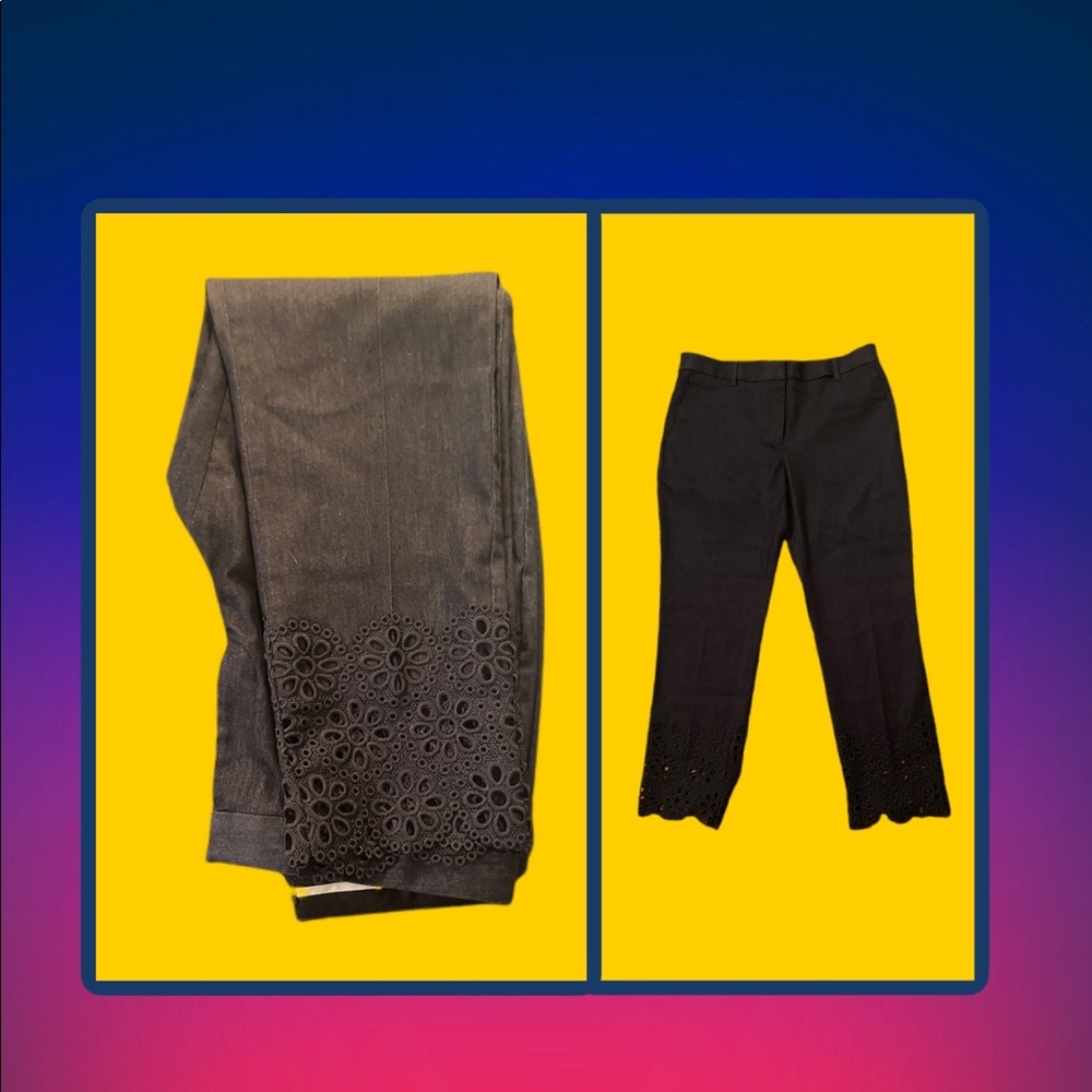 Dark Jean capris with crochet design.